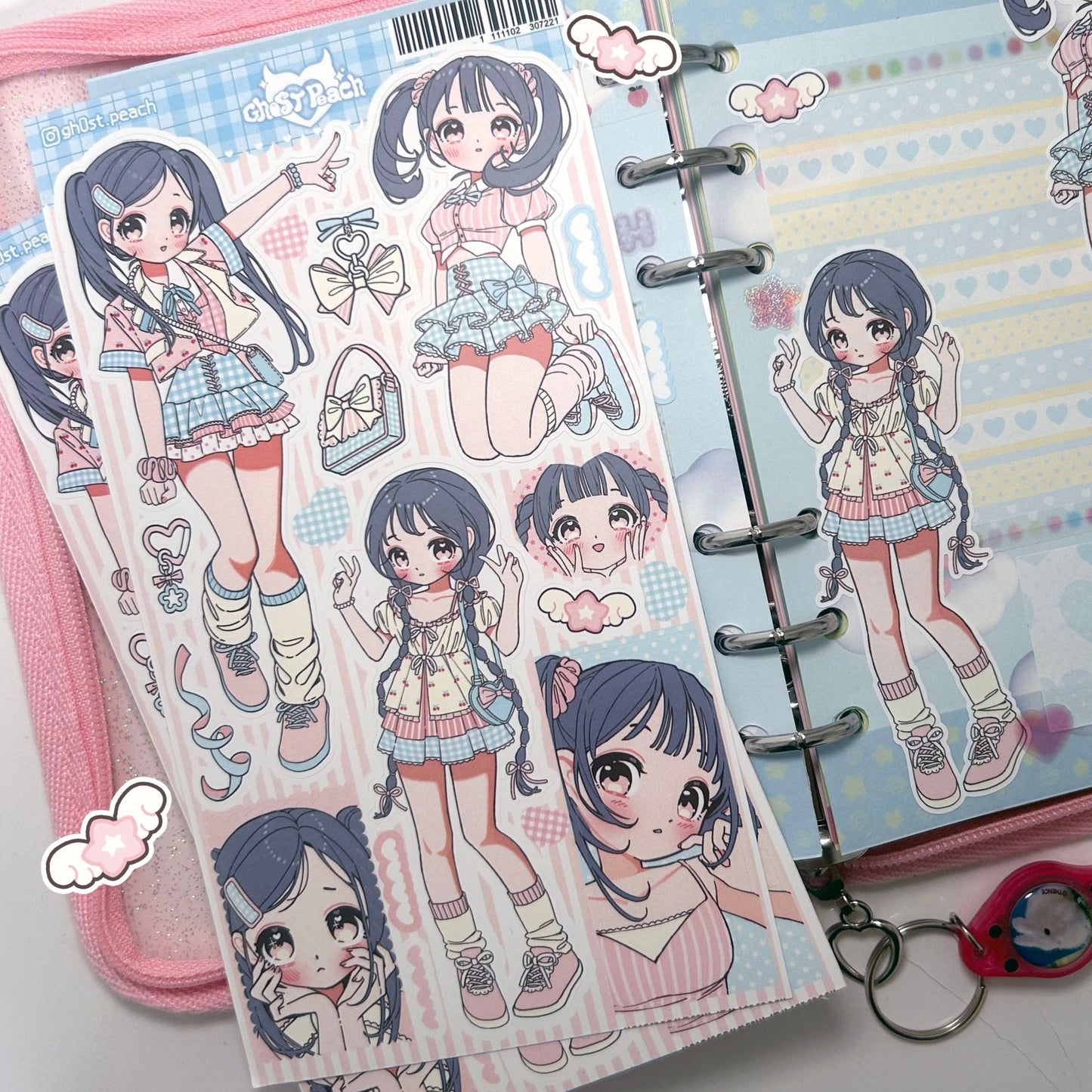 [GP14] NEW RESTOCK Ghost Peach 'Cotton Blue Peach' Sticker Sheet - Ghost Peach__korean_sticker_stationery