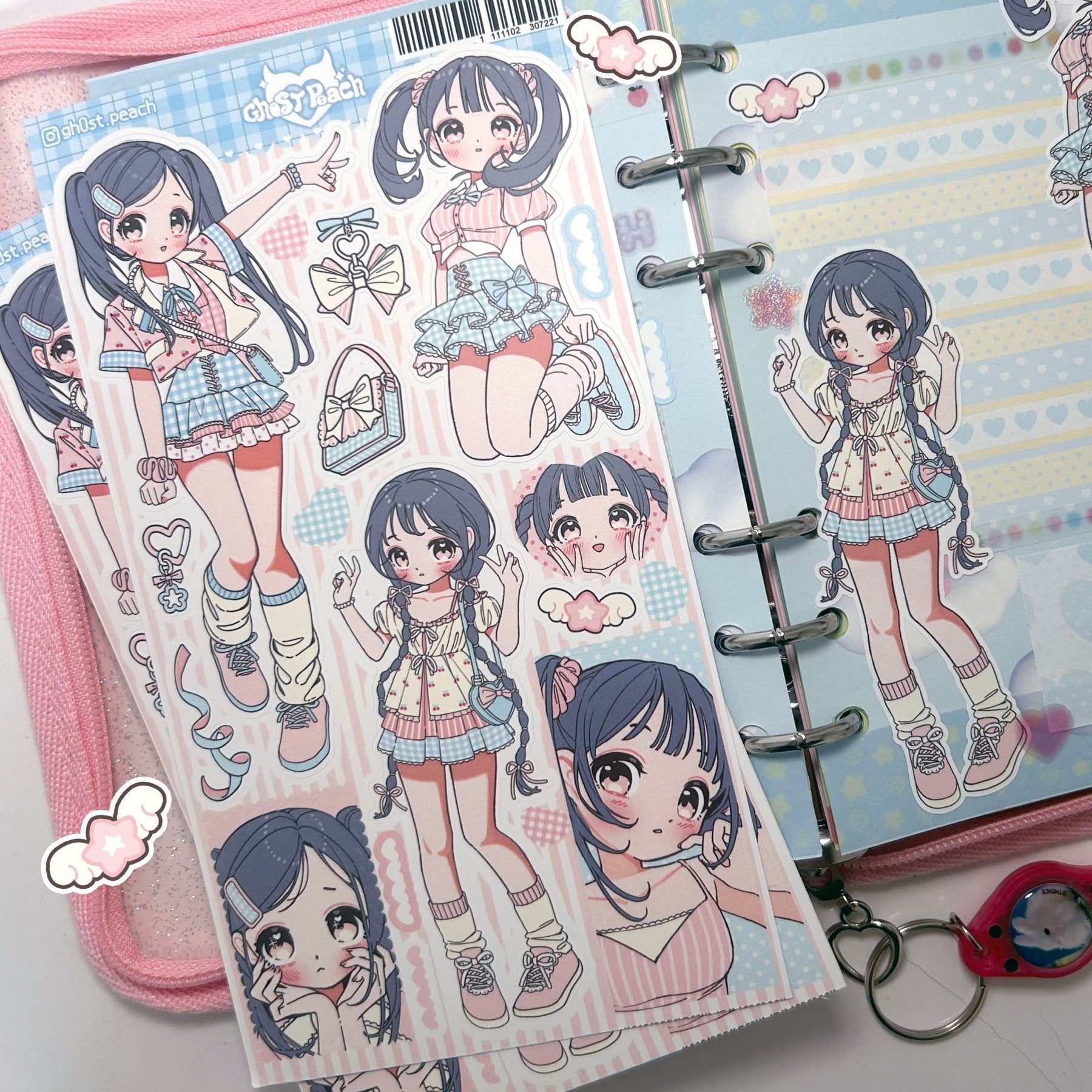 [GP14] NEW RESTOCK Ghost Peach 'Cotton Blue Peach' Sticker Sheet - Ghost Peach__korean_sticker_stationery