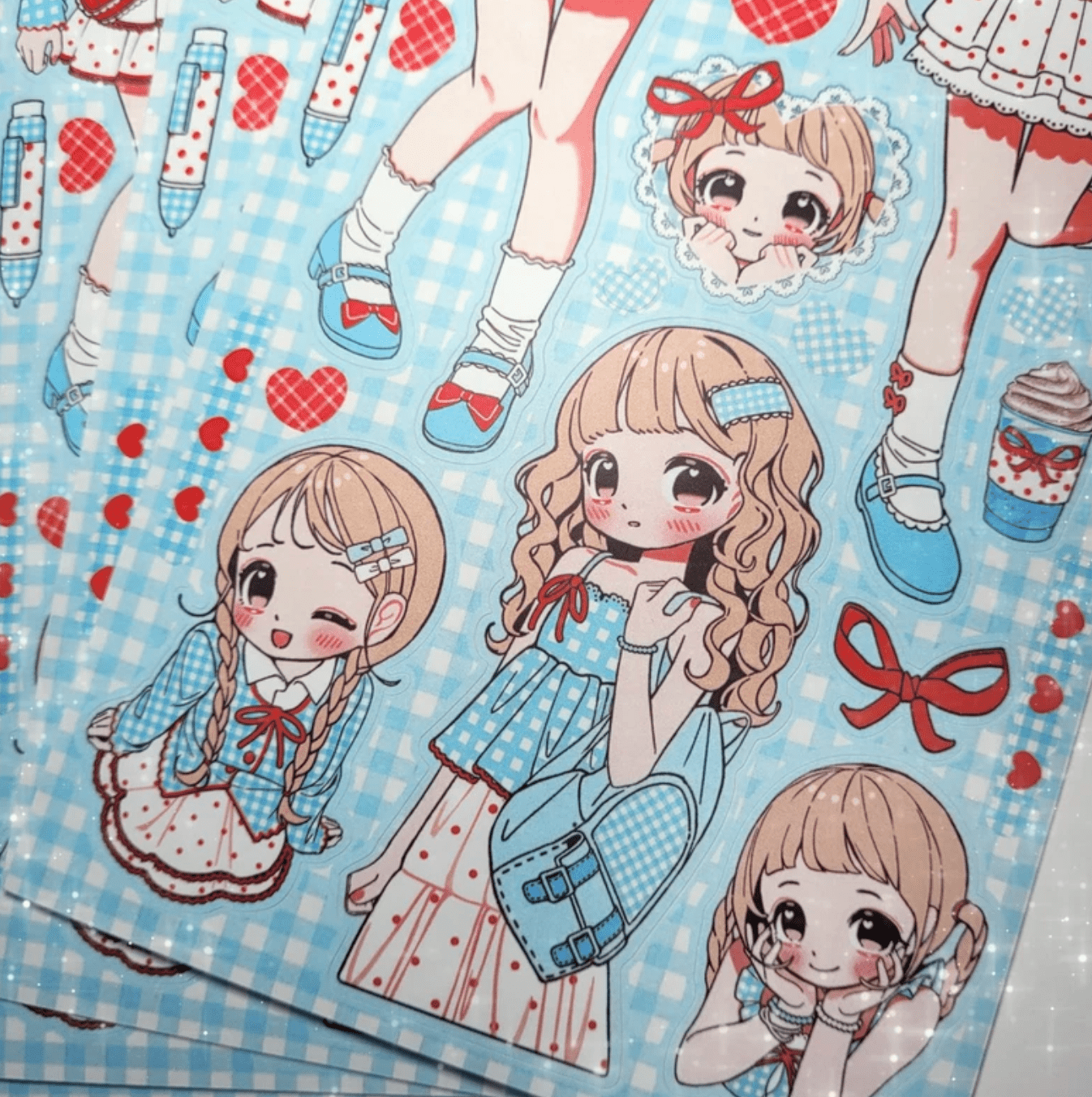 [GP16] NEW RESTOCK Ghost Peach 'Blue Plaid Lookbook' Sticker Sheet - Ghost Peach__korean_sticker_stationery