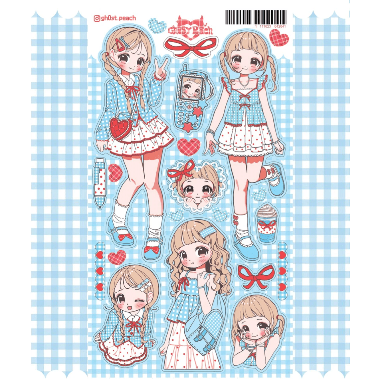 [GP16] NEW RESTOCK Ghost Peach 'Blue Plaid Lookbook' Sticker Sheet - Ghost Peach__korean_sticker_stationery