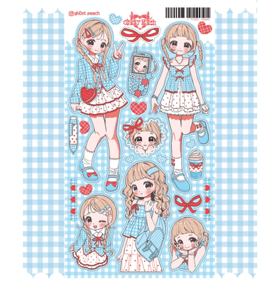 [GP16] NEW RESTOCK Ghost Peach 'Blue Plaid Lookbook' Sticker Sheet - Ghost Peach__korean_sticker_stationery