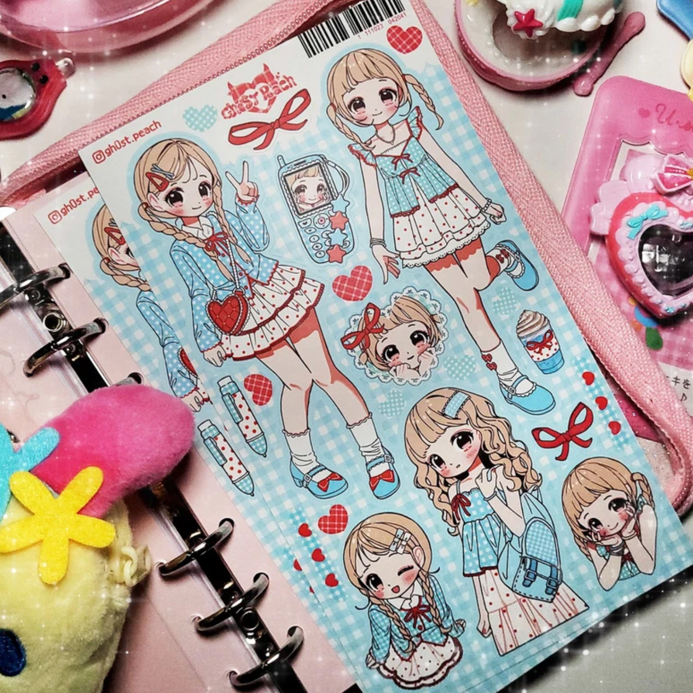 [GP16] NEW RESTOCK Ghost Peach 'Blue Plaid Lookbook' Sticker Sheet - Ghost Peach__korean_sticker_stationery