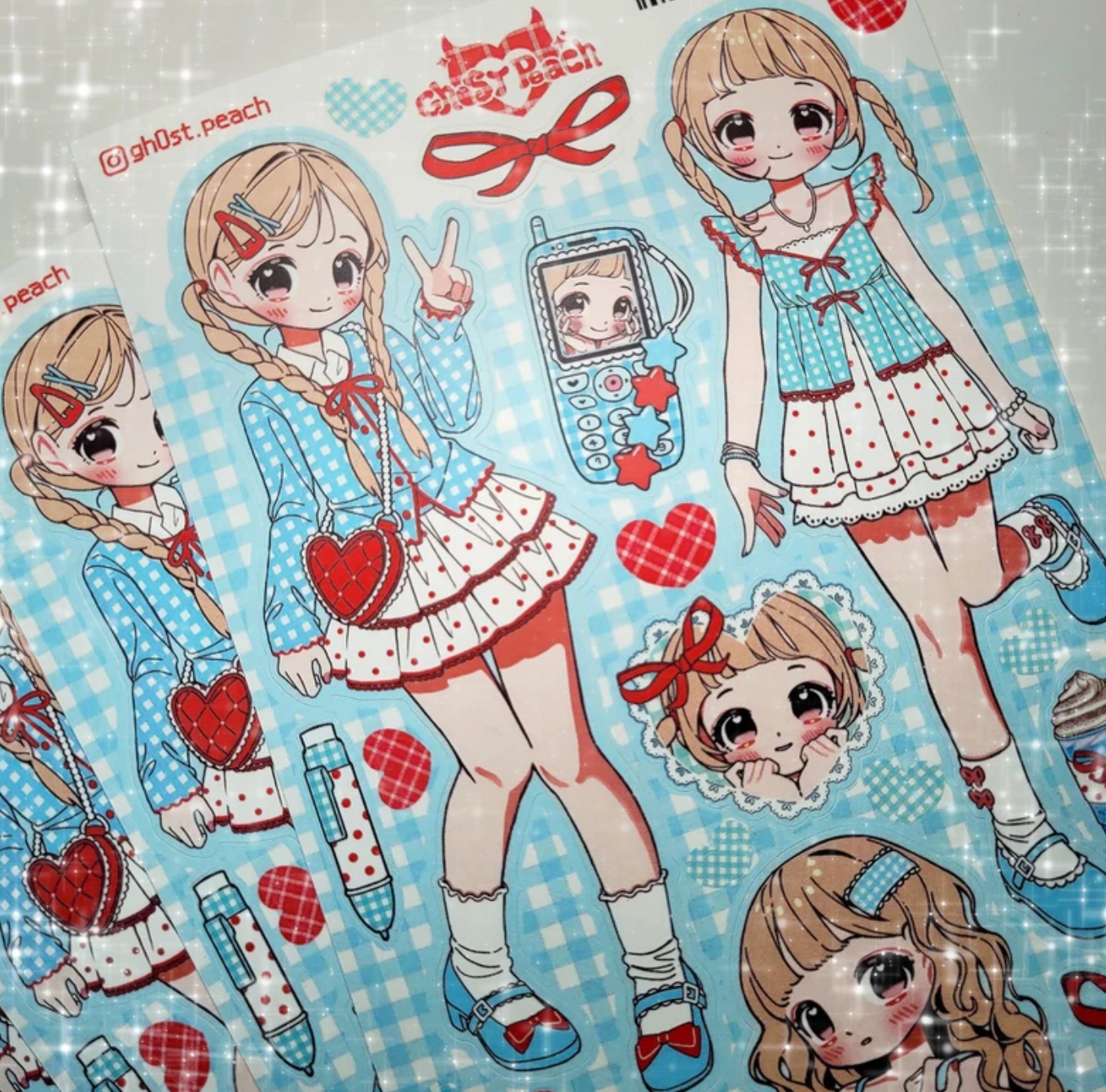 [GP16] NEW RESTOCK Ghost Peach 'Blue Plaid Lookbook' Sticker Sheet - Ghost Peach__korean_sticker_stationery