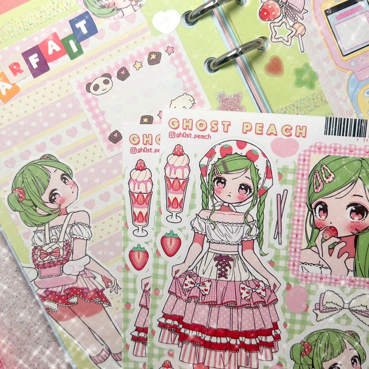 [GP17] NEW RESTOCK Ghost Peach 'Strawberry Parfait Style' Sticker Sheet - Ghost Peach__korean_sticker_stationery