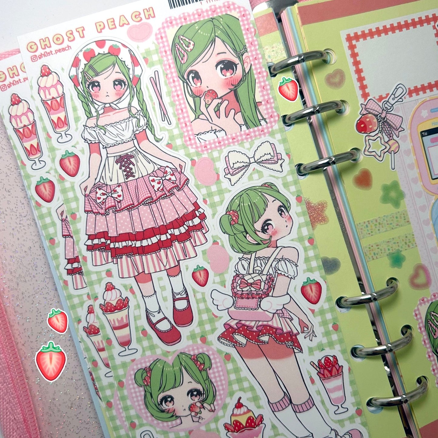 [GP17] NEW RESTOCK Ghost Peach 'Strawberry Parfait Style' Sticker Sheet - Ghost Peach__korean_sticker_stationery