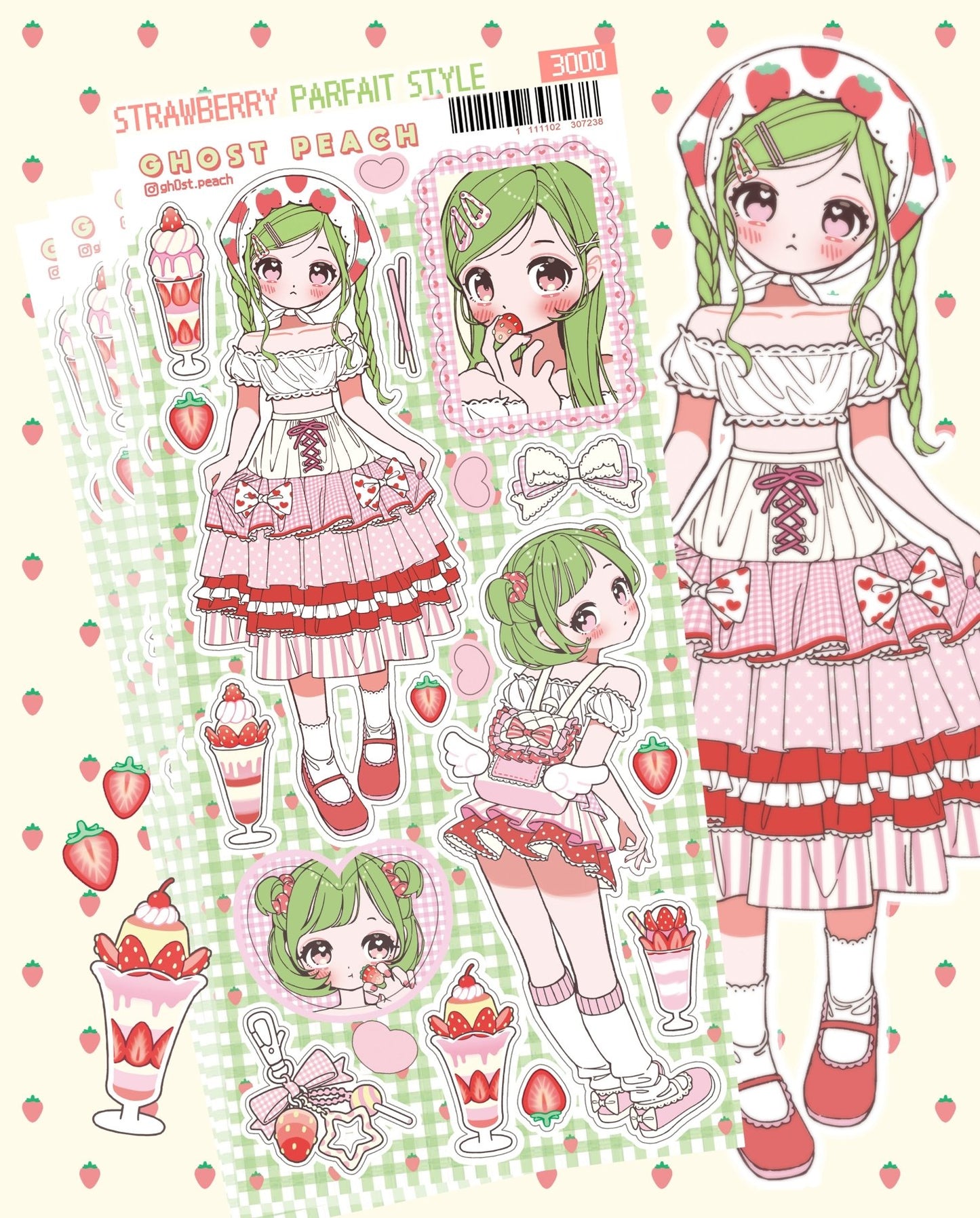 [GP17] NEW RESTOCK Ghost Peach 'Strawberry Parfait Style' Sticker Sheet - Ghost Peach__korean_sticker_stationery