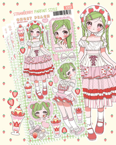 [GP17] NEW RESTOCK Ghost Peach 'Strawberry Parfait Style' Sticker Sheet - Ghost Peach__korean_sticker_stationery