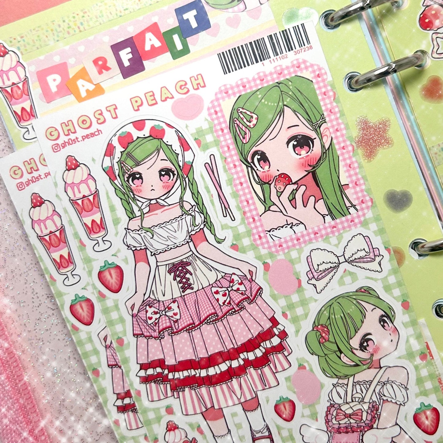 [GP17] NEW RESTOCK Ghost Peach 'Strawberry Parfait Style' Sticker Sheet - Ghost Peach__korean_sticker_stationery