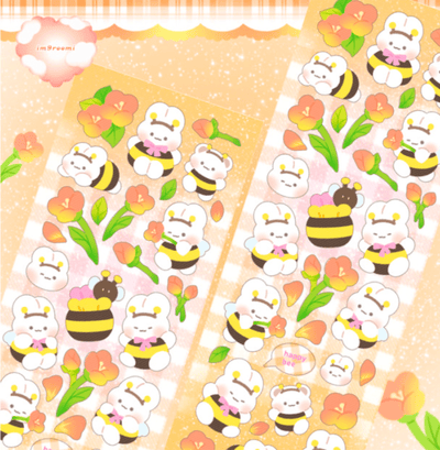 [GR02] im9roomi Honey Bee Bunny Sticker Sheet - im9roomi__korean_sticker_stationery