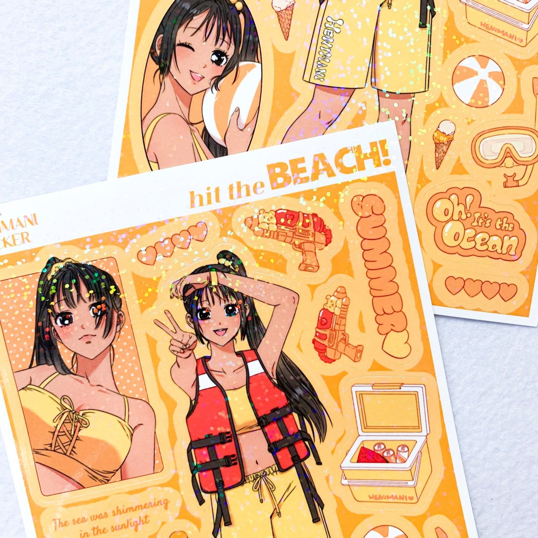 [HM04] NEW Henimani 'Hit the BEACH' Sticker Sheet - Henimani__korean_sticker_stationery