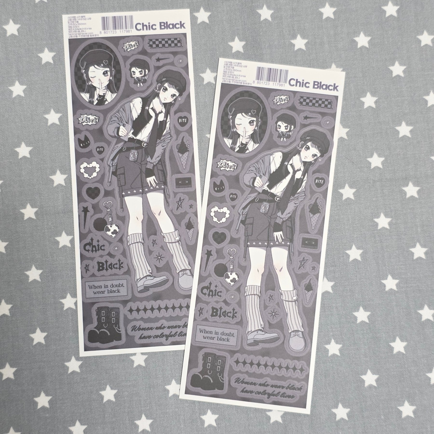 [HM10] NEW Henimani 'Chic Black' Sticker Sheet - Henimani__korean_sticker_stationery