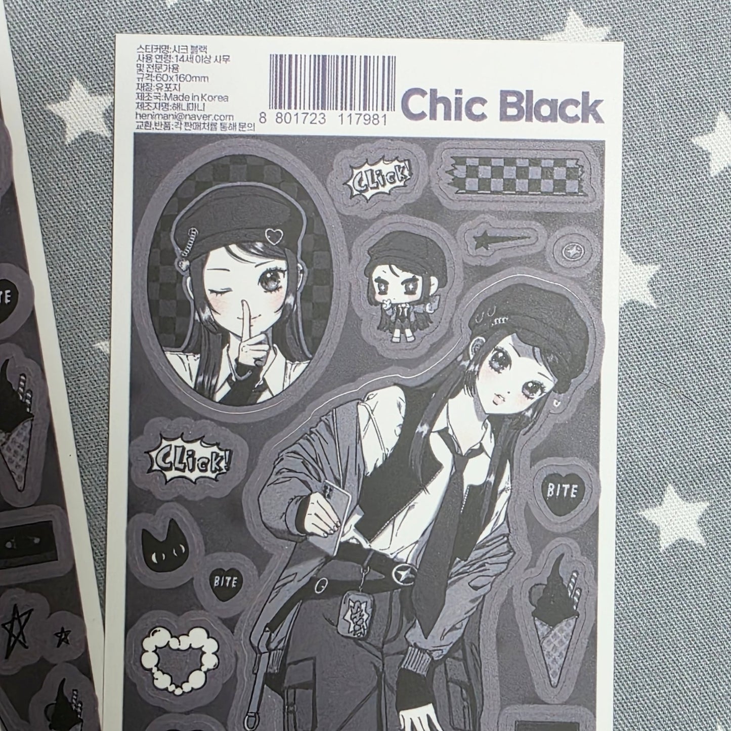 [HM10] NEW Henimani 'Chic Black' Sticker Sheet - Henimani__korean_sticker_stationery