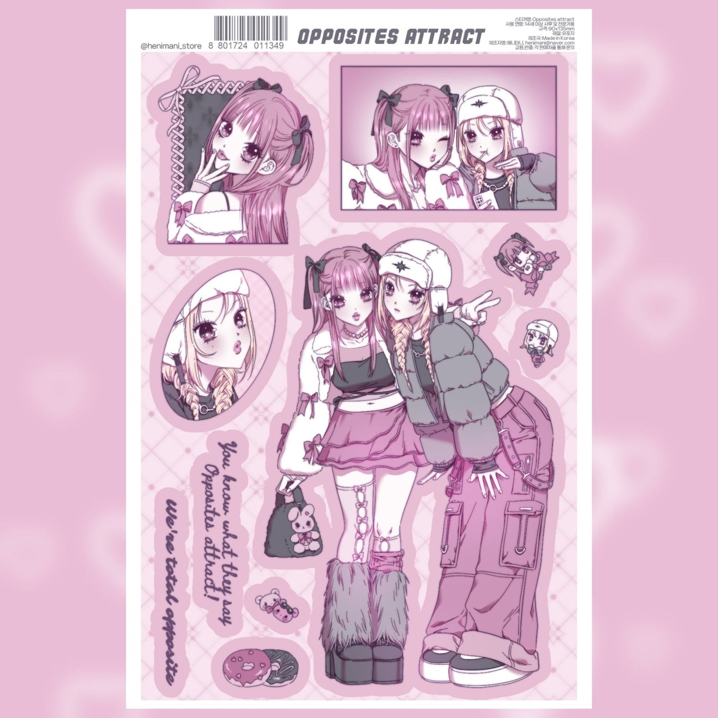 [HM16] NEW Henimani 'Opposites Attract' Sticker Sheet - Henimani__korean_sticker_stationery