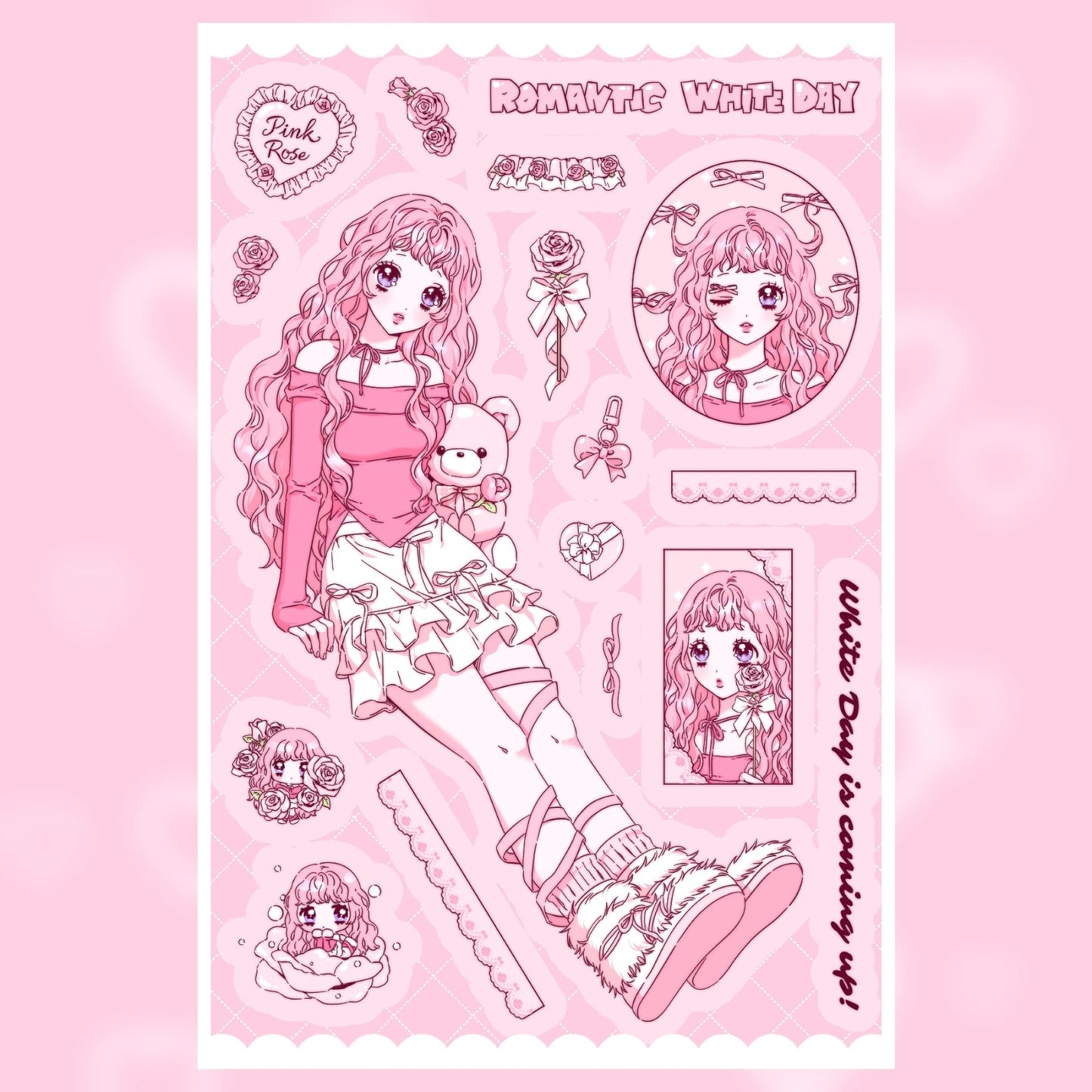 [HM17] NEW Henimani 'Pink Rose' Sticker Sheet - Henimani__korean_sticker_stationery