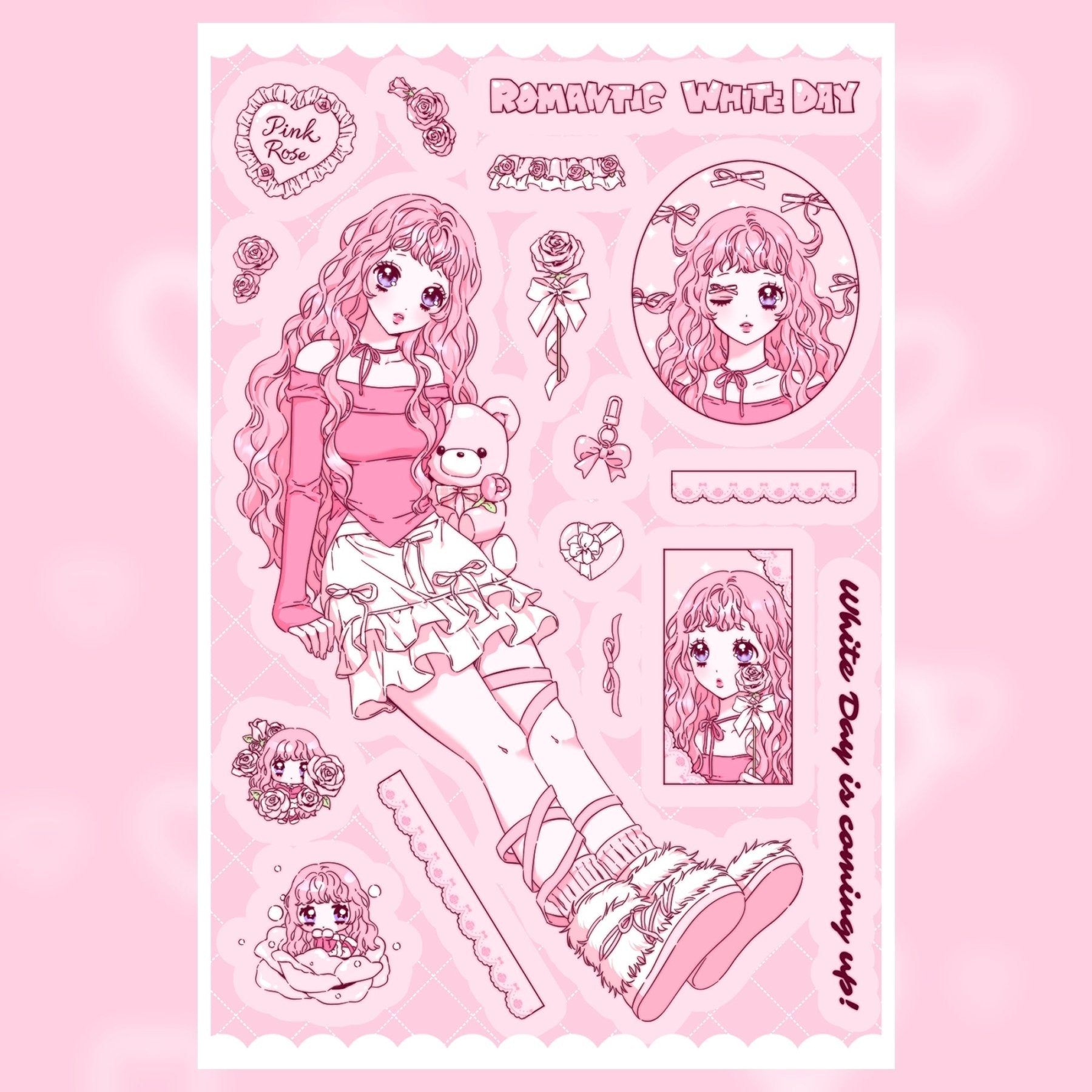 [HM17] NEW Henimani 'Pink Rose' Sticker Sheet - Henimani__korean_sticker_stationery