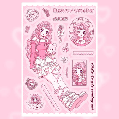 [HM17] NEW Henimani 'Pink Rose' Sticker Sheet - Henimani__korean_sticker_stationery