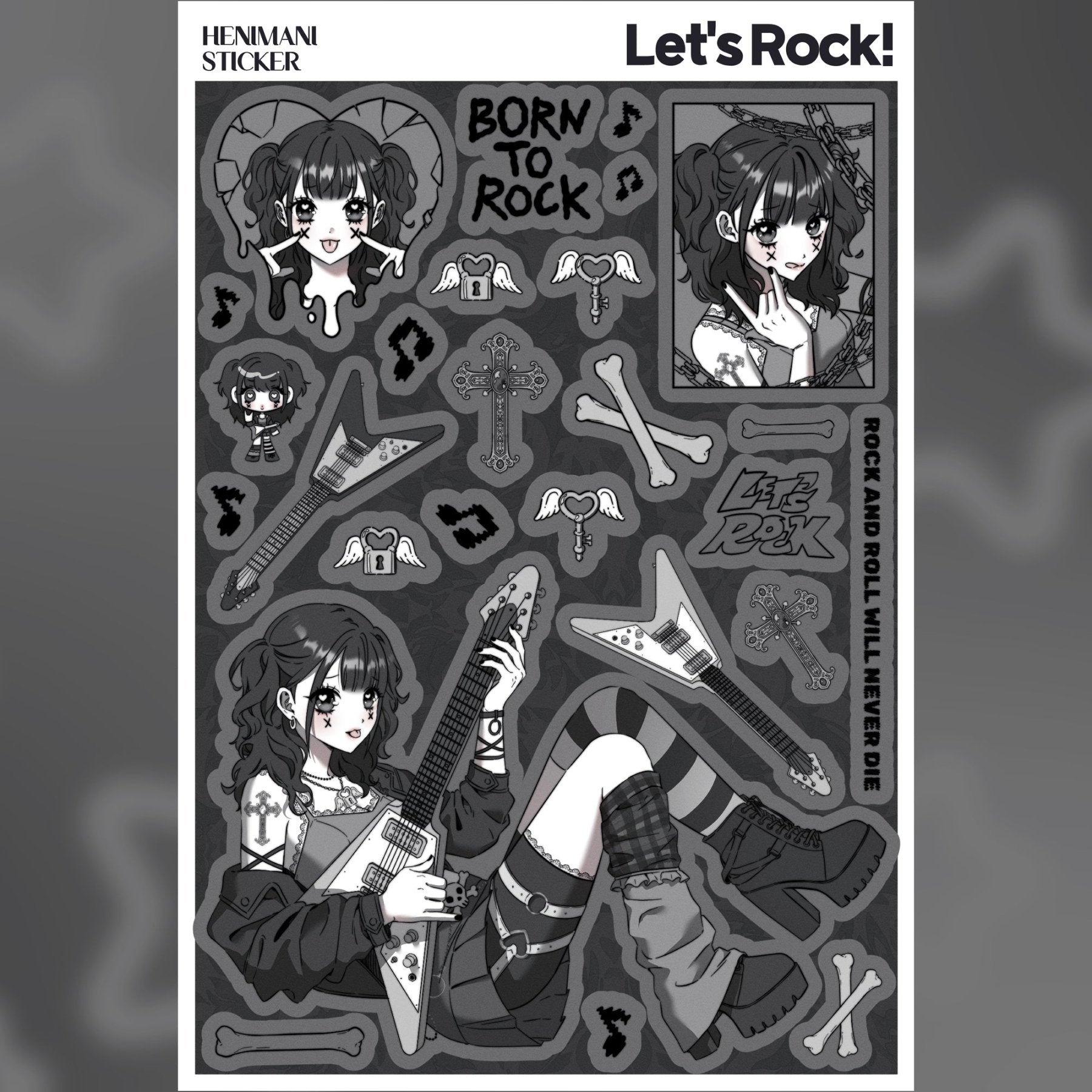 [HM21] NEW Henimani 'Let's Rock!' Sticker Sheet - Henimani__korean_sticker_stationery