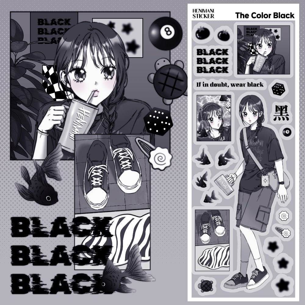 [HM24] NEW Henimani 'The Color Black' Sticker Sheet - Henimani__korean_sticker_stationery