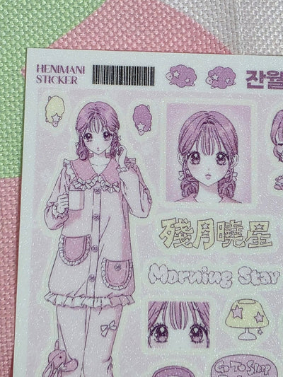 [HM31] NEW Henimani 'Moon & Stars at Dawn/Beware of Cold' Sticker Sheet (options) - Henimani_HM31S1 - Moon & Stars at Dawn_korean_sticker_stationery