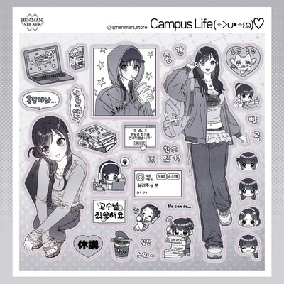 [HM33] NEW Henimani 'Campus Life' Sticker Sheet - Henimani__korean_sticker_stationery