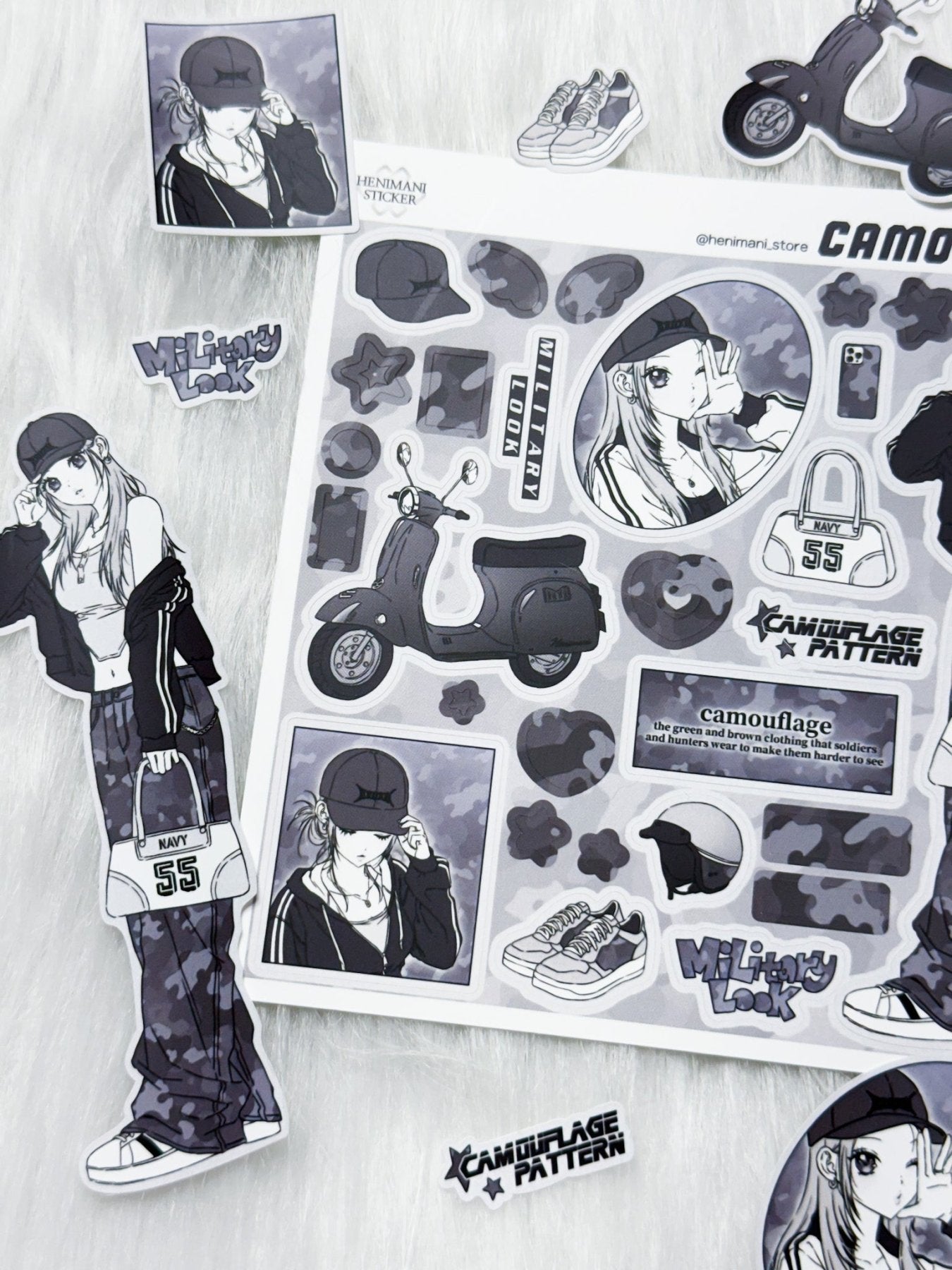 [HM38] NEW Henimani 'CAMOUFLAGE' Sticker Sheet - Henimani__korean_sticker_stationery