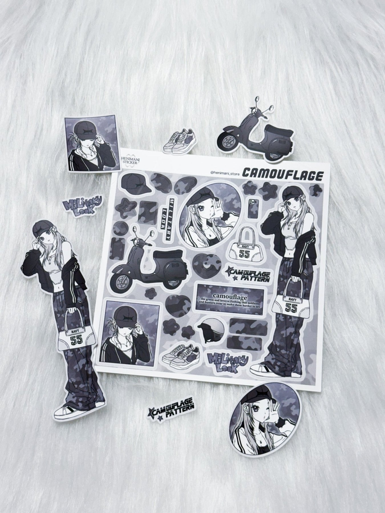 [HM38] NEW Henimani 'CAMOUFLAGE' Sticker Sheet - Henimani__korean_sticker_stationery