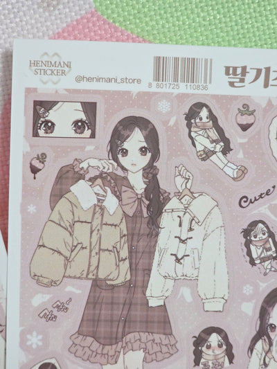 [HM43] NEW Henimani 'Strawberry Chocolate Winter' Sticker Sheet - Henimani__korean_sticker_stationery