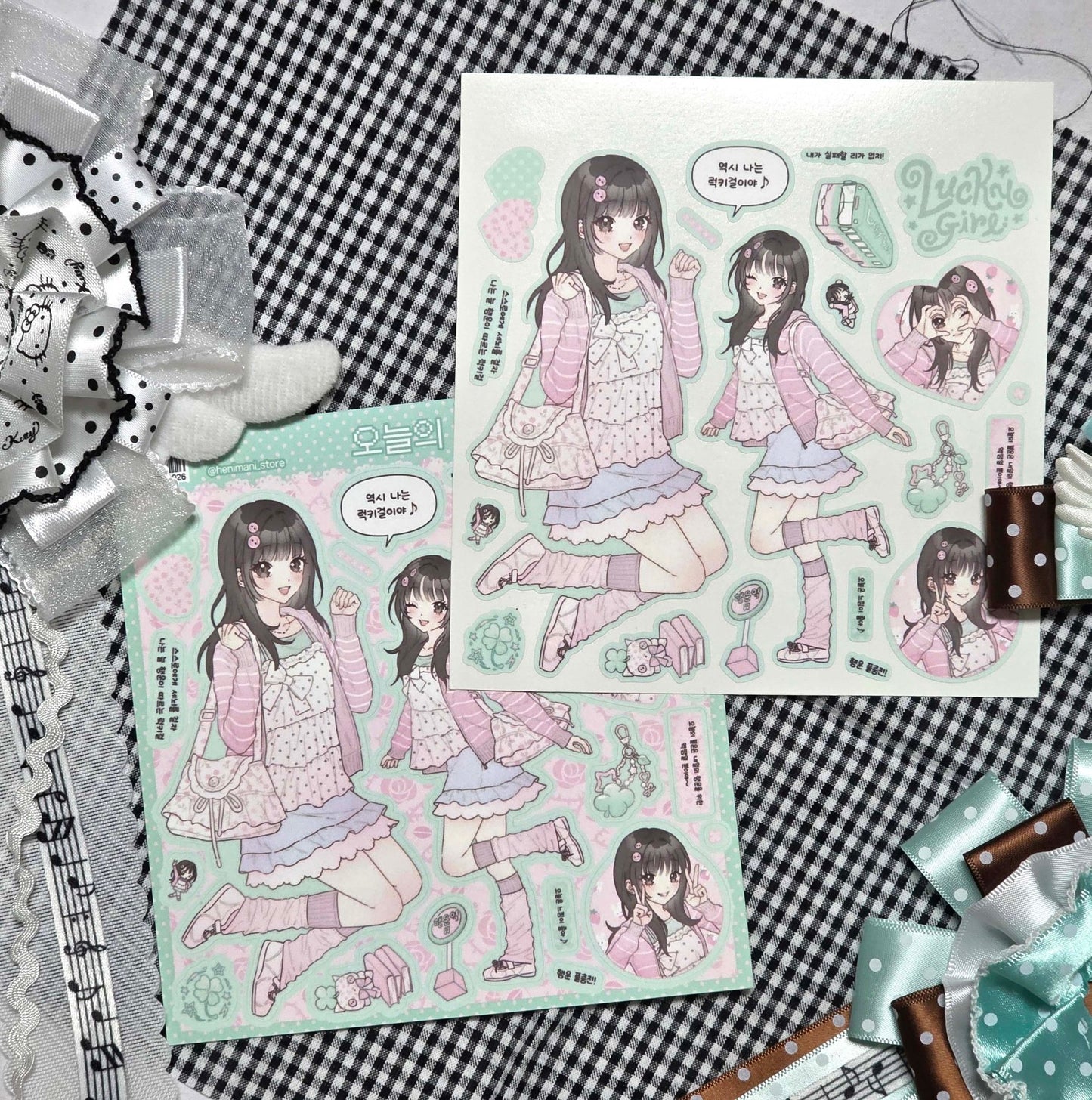 [HM49] NEW Henimani 'Lucky Girl' Sticker Sheet -Henimani__korean_sticker_stationery