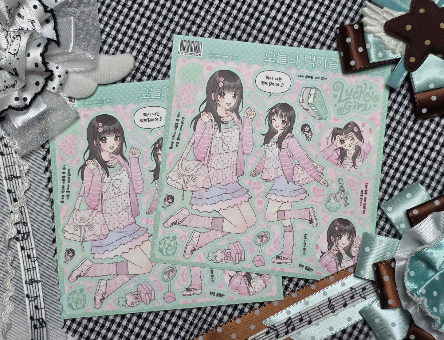 [HM49] NEW Henimani 'Lucky Girl' Sticker Sheet -Henimani__korean_sticker_stationery