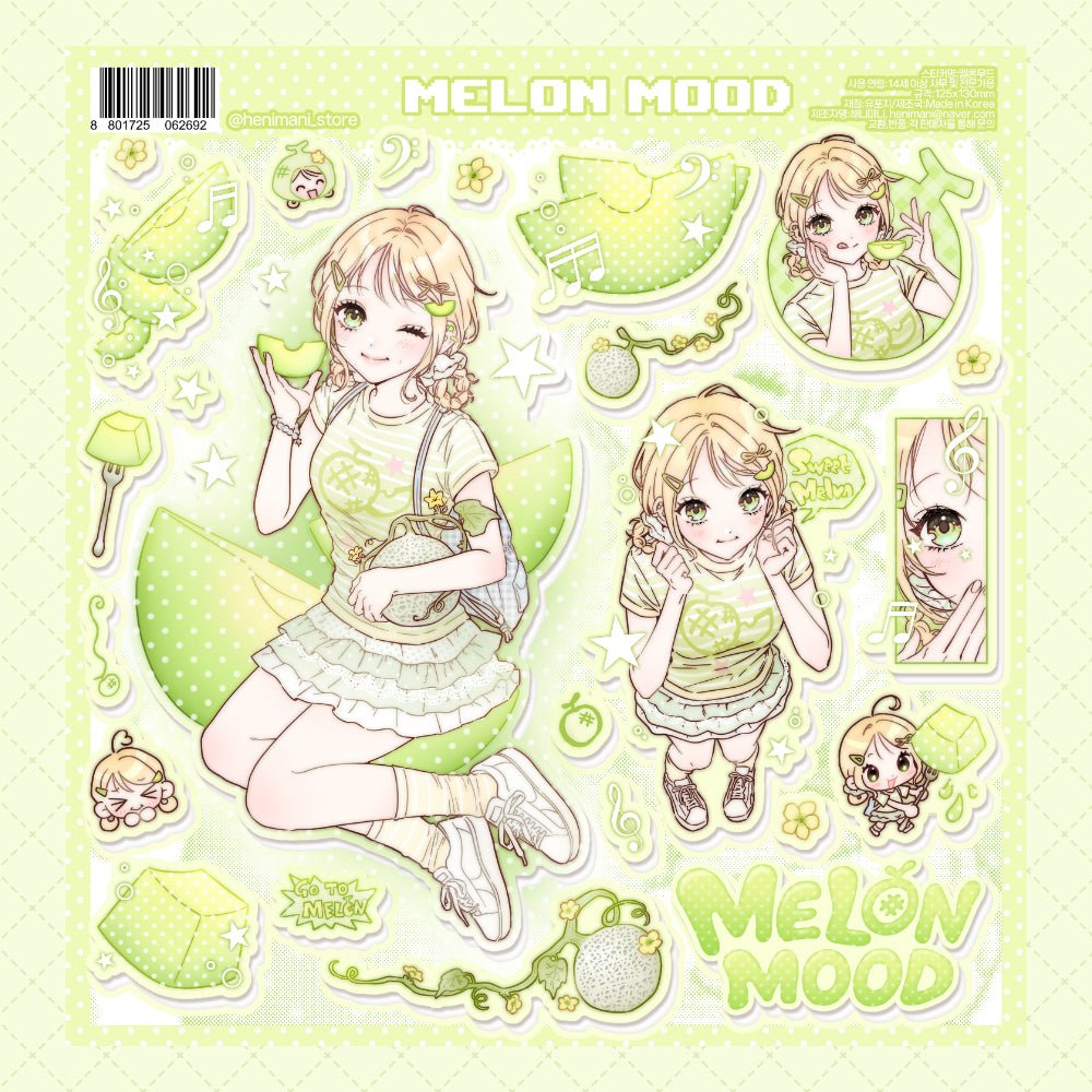 [HM54] NEW Henimani 'Melon Mood' Sticker Sheet -Henimani__korean_sticker_stationery