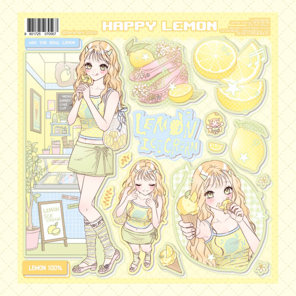 [HM55] NEW Henimani 'Happy Lemon' Sticker Sheet -Henimani__korean_sticker_stationery