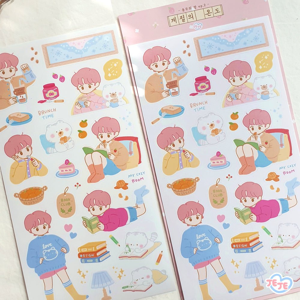[JJ06] Jeje 'YoolMu's Room' Sticker Sheet (options) - Jeje_JJ06S1 - Season's Temperature (Pink)_korean_sticker_stationery