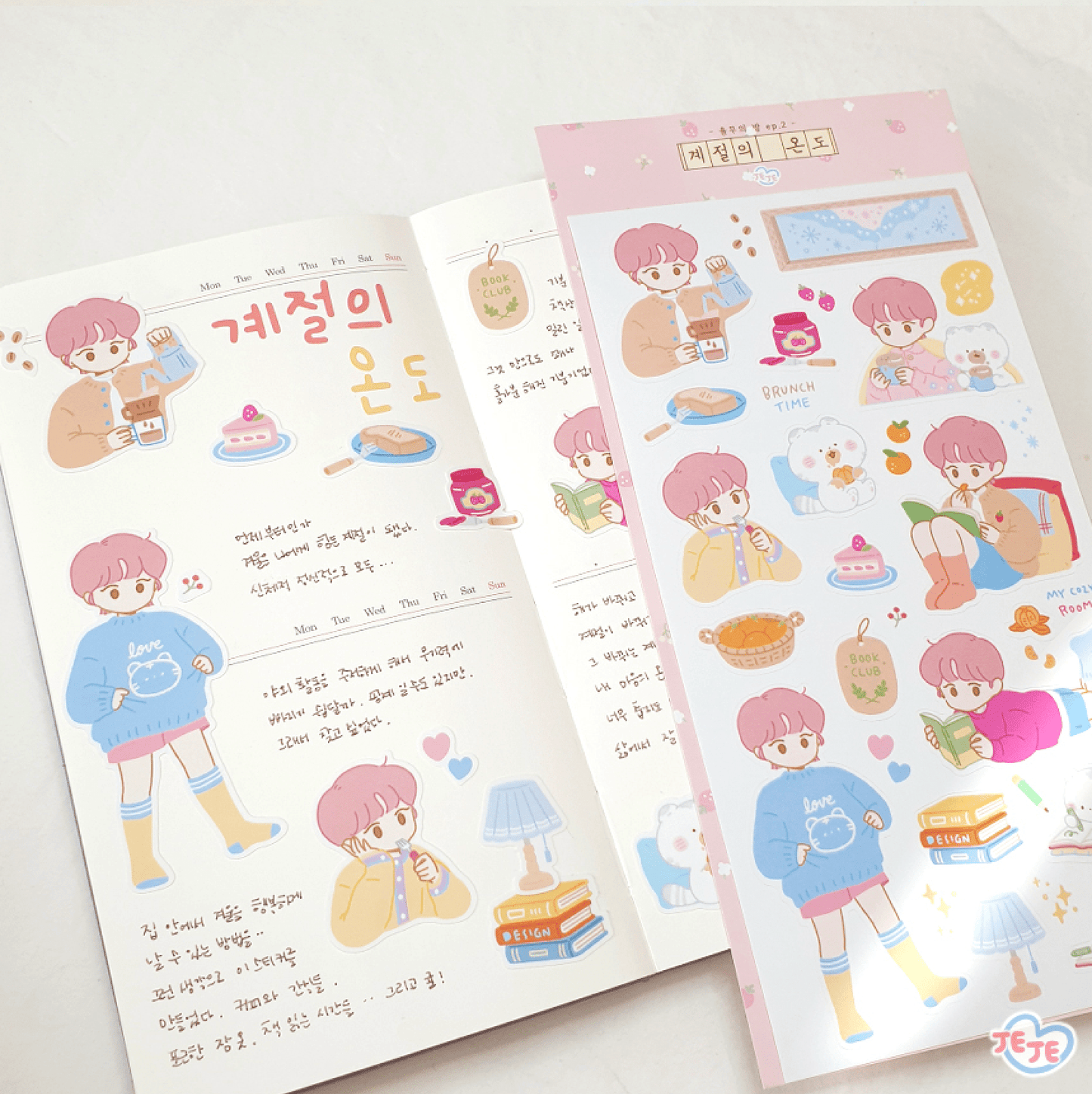 [JJ06] Jeje 'YoolMu's Room' Sticker Sheet (options) - Jeje_JJ06S1 - Season's Temperature (Pink)_korean_sticker_stationery