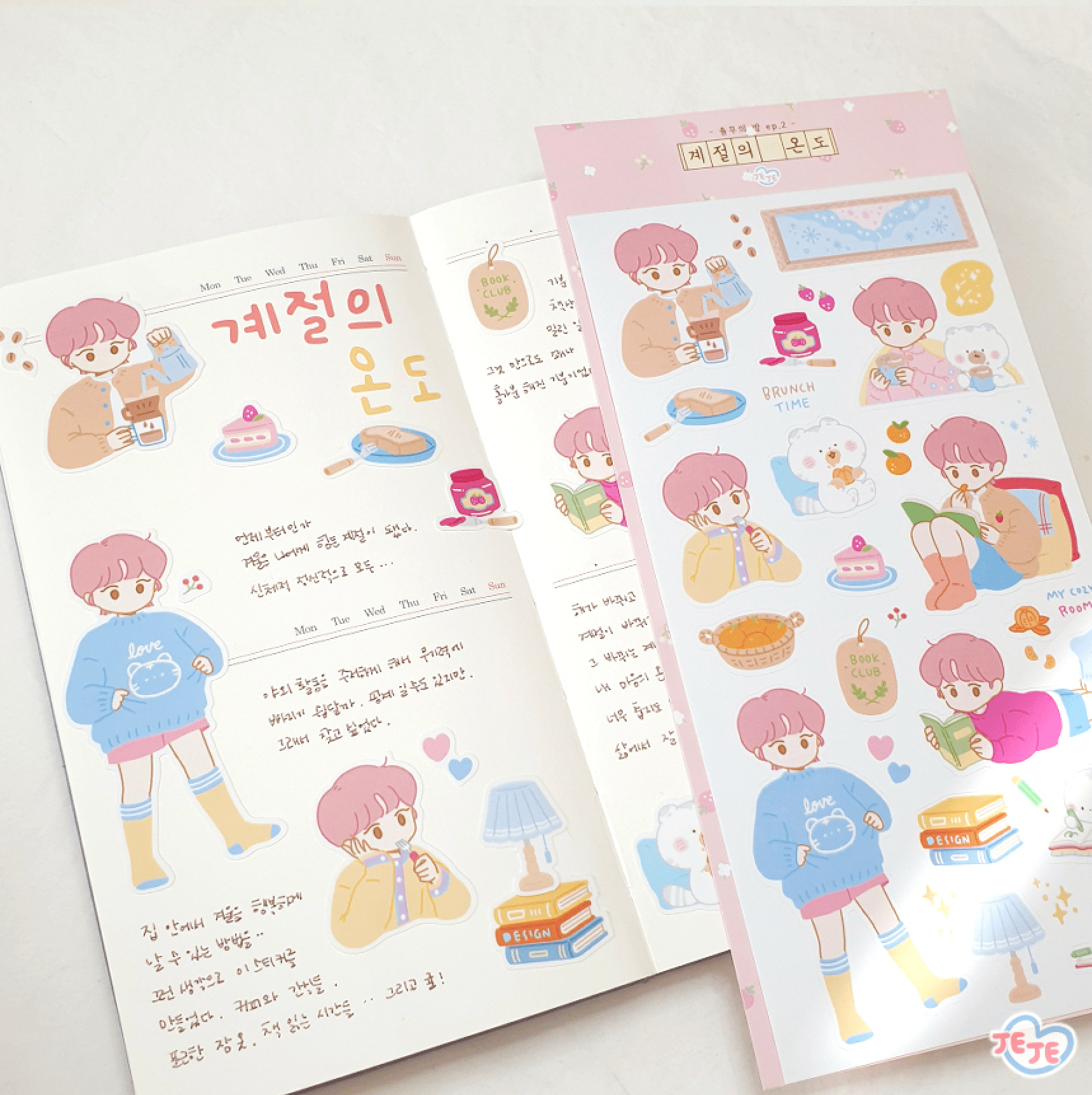 [JJ06] Jeje 'YoolMu's Room' Sticker Sheet (options) - Jeje_JJ06S1 - Season's Temperature (Pink)_korean_sticker_stationery
