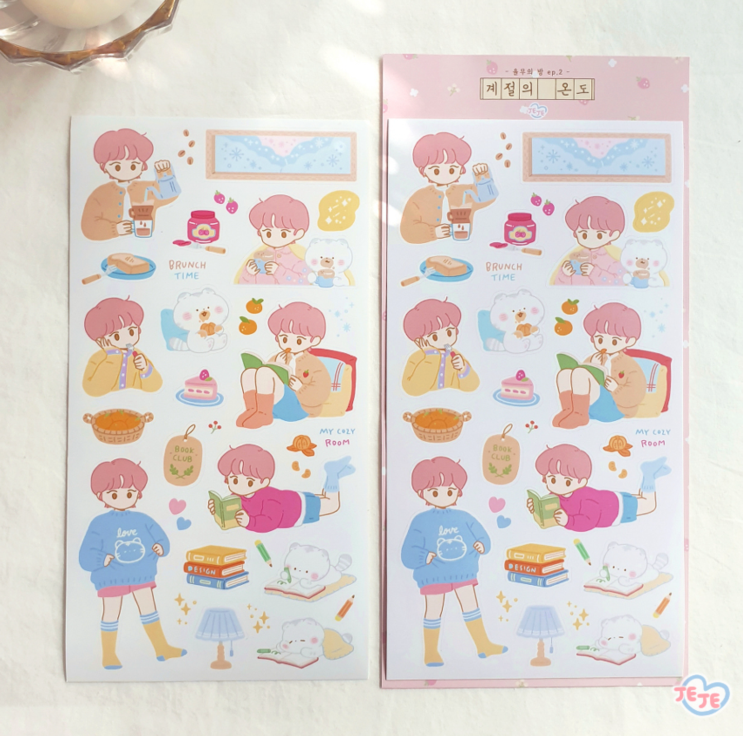 [JJ06] Jeje 'YoolMu's Room' Sticker Sheet (options) - Jeje_JJ06S1 - Season's Temperature (Pink)_korean_sticker_stationery