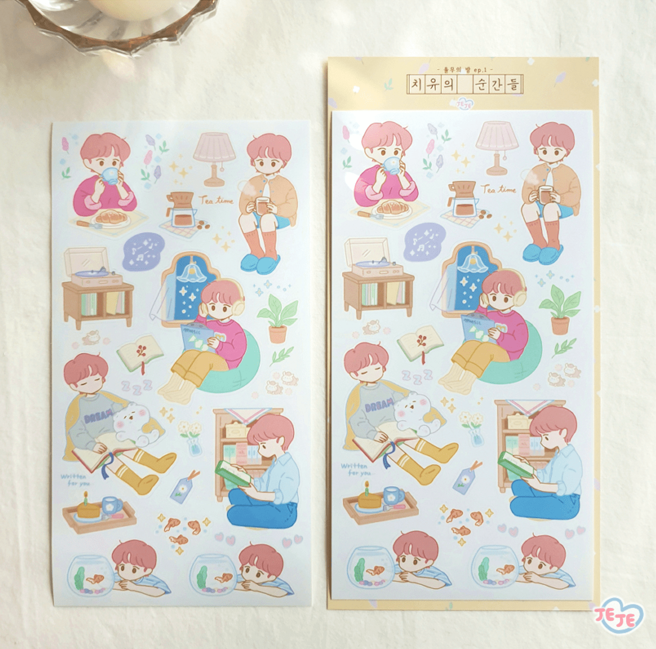 [JJ06] Jeje 'YoolMu's Room' Sticker Sheet (options) - Jeje_JJ06S2 - Healing Moments (Yellow)_korean_sticker_stationery