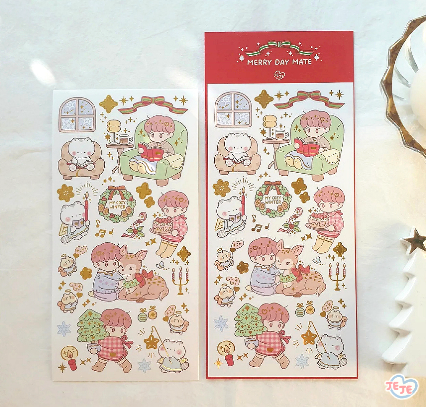 [JJ11] Jeje 'Merry Day' Gold Foil Sticker Sheet - Jeje__korean_sticker_stationery
