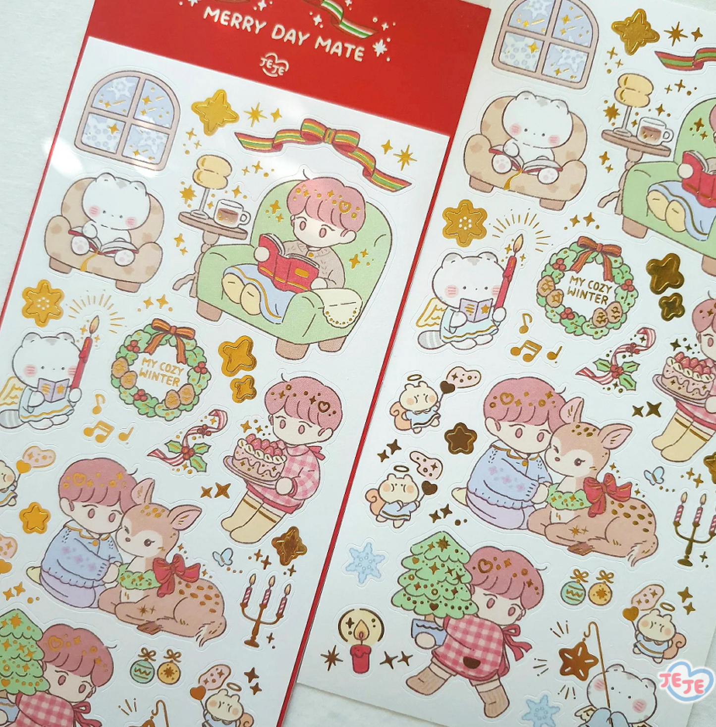 [JJ11] Jeje 'Merry Day' Gold Foil Sticker Sheet - Jeje__korean_sticker_stationery
