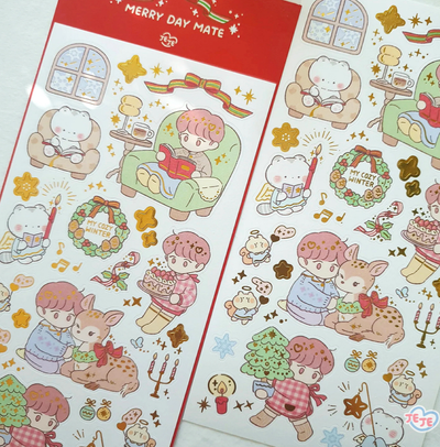 [JJ11] Jeje 'Merry Day' Gold Foil Sticker Sheet - Jeje__korean_sticker_stationery