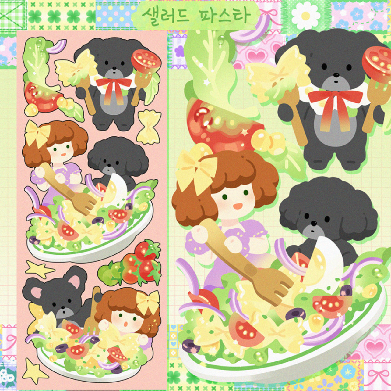 [JJ15] Jjong Studio Salad Pasta Character Sticker Sheet - Jjong Studio__korean_sticker_stationery