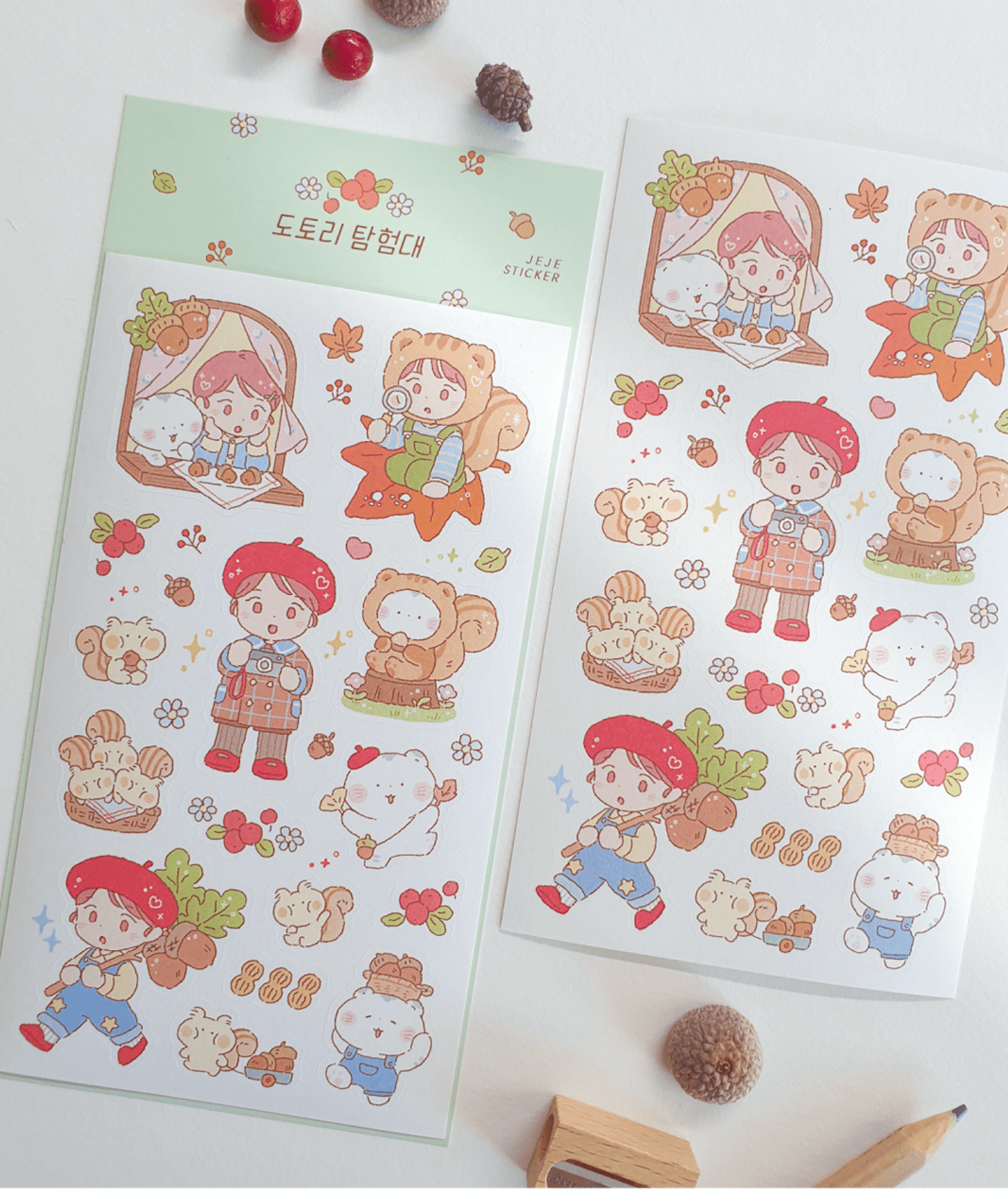 [JJ16] Jeje 'Acorn Explorer' Sticker Sheet - Jeje__korean_sticker_stationery