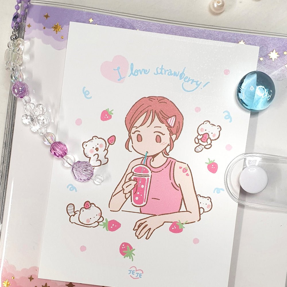 [JJ21] Jeje 'I Love Strawberry' Mini Postcard - Jeje__korean_sticker_stationery