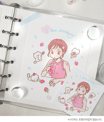 [JJ21] Jeje 'I Love Strawberry' Mini Postcard - Jeje__korean_sticker_stationery