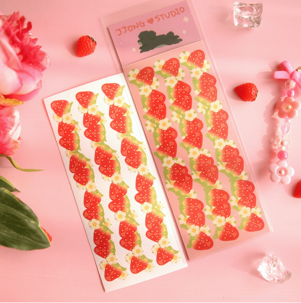 [JJ22] Jjong Studio Line Deco Sticker Sheet (Options) - Jjong Studio_JJ22S2 - Strawberry_korean_sticker_stationery