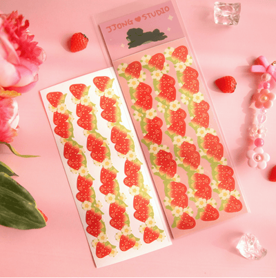 [JJ22] Jjong Studio Line Deco Sticker Sheet (Options) - Jjong Studio_JJ22S2 - Strawberry_korean_sticker_stationery