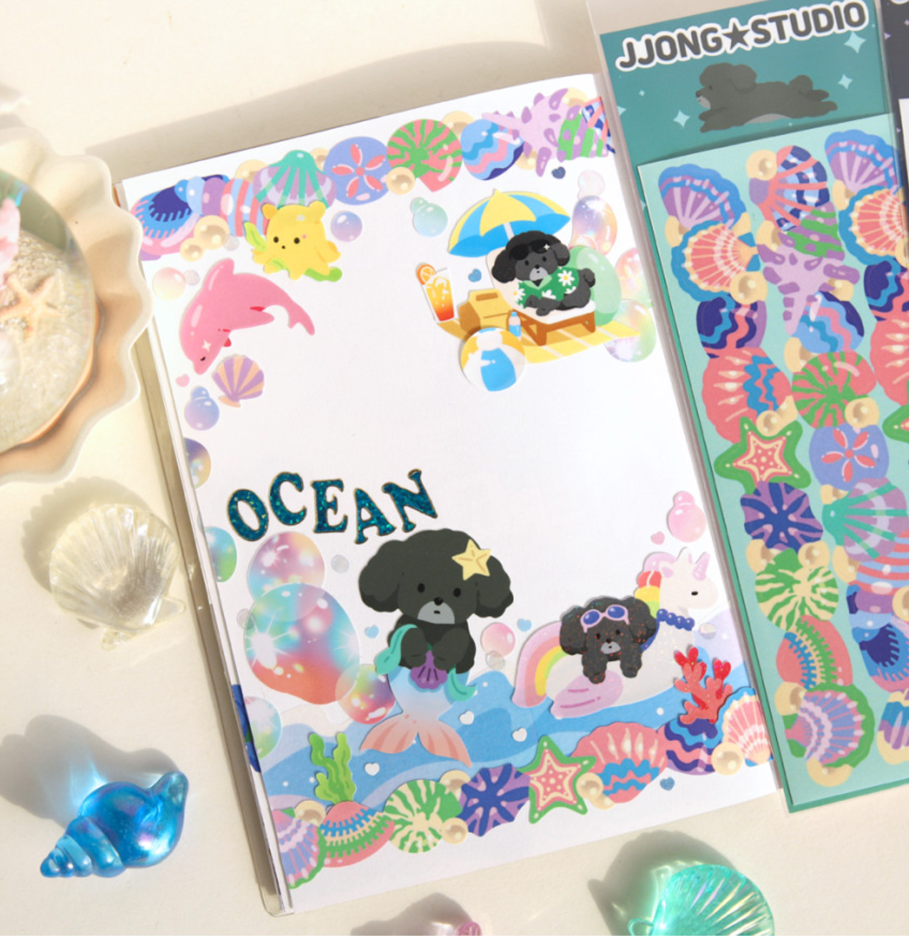 [JJ22] Jjong Studio Line Deco Sticker Sheet (Options) - Jjong Studio_JJ22S7 - Navy Cloud_korean_sticker_stationery