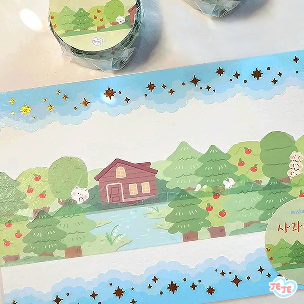 [JJ25] Jeje 'Forest Series' Masking Tape 25mm x 5m - Jeje_JJ25S2 - Apple Fores (Green)_korean_sticker_stationery