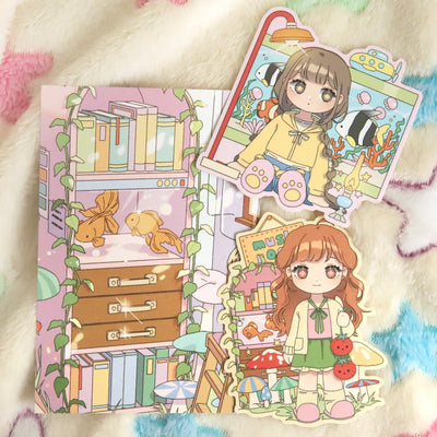 [JJ35] Jjong Studio 'Fish Tank Girl' Sticker Flakes - Jjong Studio__korean_sticker_stationery