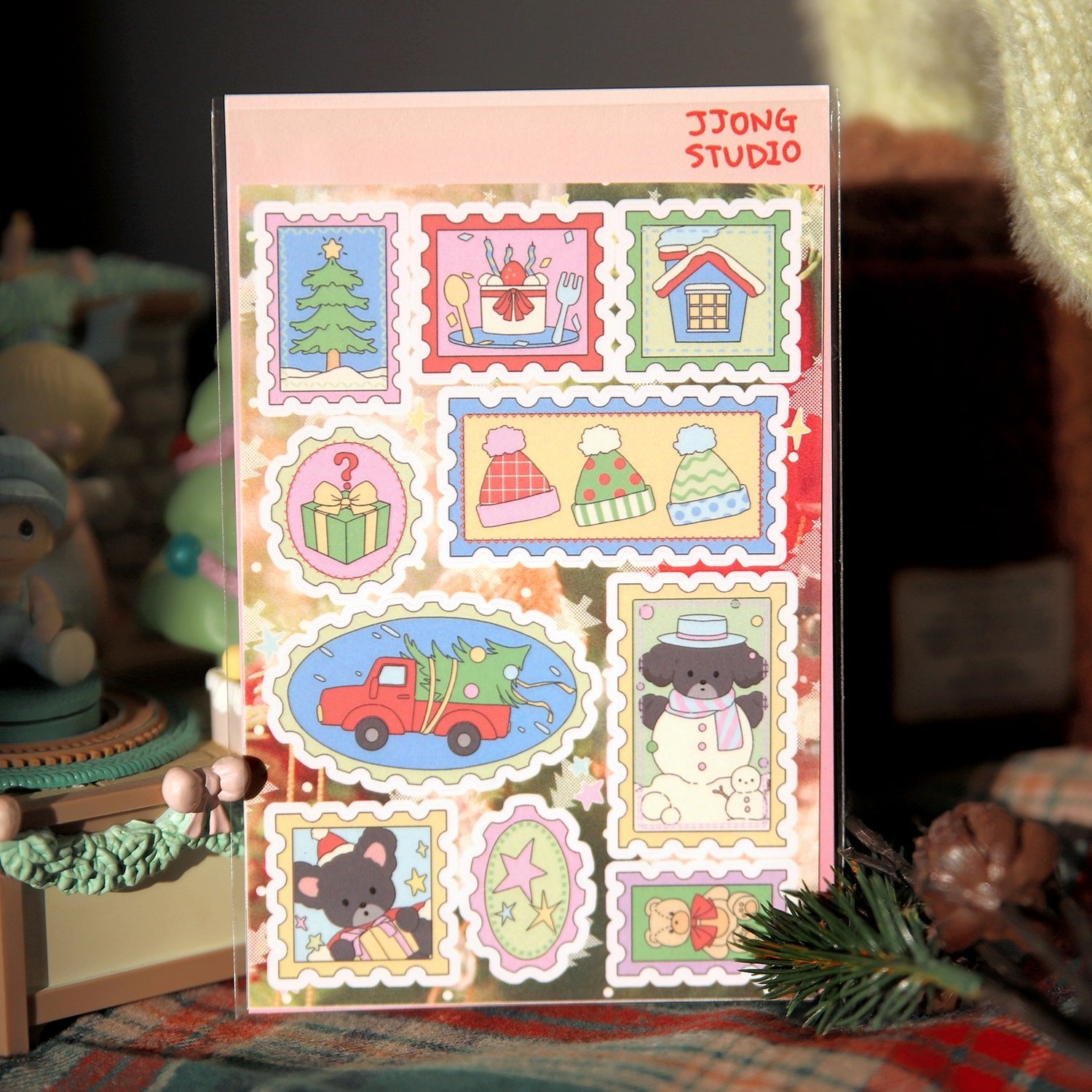 [JJ57] Jjong Studio 'Christmas Winter Stamp' Sticker Sheet - Jjong Studio__korean_sticker_stationery