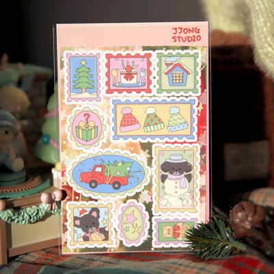 [JJ57] Jjong Studio 'Christmas Winter Stamp' Sticker Sheet - Jjong Studio__korean_sticker_stationery